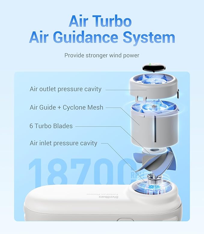 Diveblues Handheld Portable Turbo Fan, 4000mAh USB Rechargeable Pocket Fan, Up to 16 Hours, Hand Fan with 5 Speeds Powerful Cooling for Travel/Summer/Outdoor/Lash/Purse