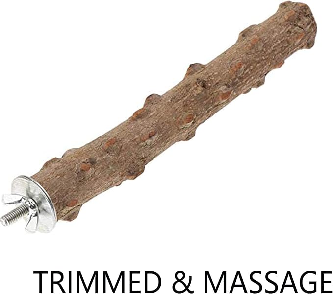 Litewoo Natural Bird Perch Stand Parrot Paw Beak Grinding Stick, 11.79" | Natural pepper wood, rough surface trims beak and nails, easy screw-on install, for cockatiels/conures/lovebirds/budgies
