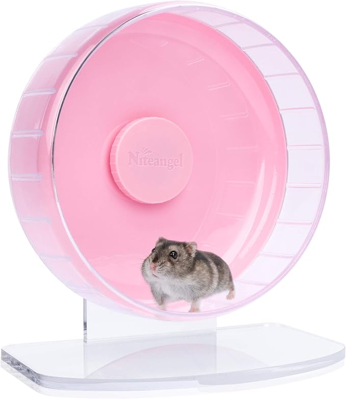 Niteangel Super-Silent Hamster Exercise Wheel: Quiet 8.2 inch Running Wheel | Can 9.1-11.8" Adjustable Height - No Bend Back Spinner Running for Dwarf Syrian Hamster Gerbils Mice Or Other Small Animal