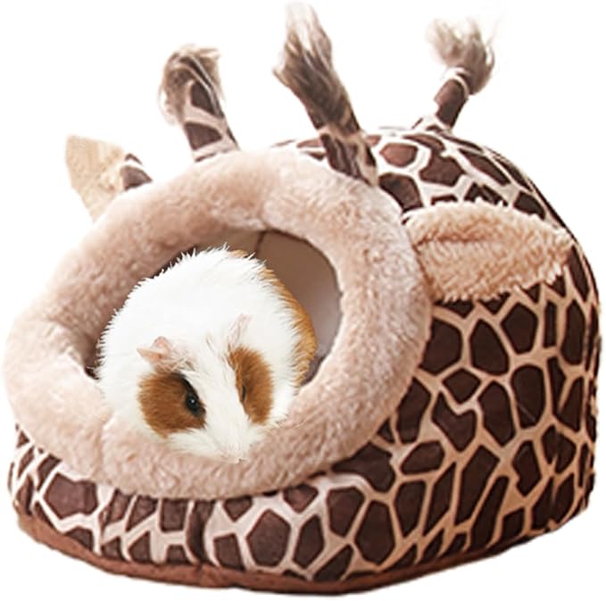 EAEDMY Guinea Pig Rat Bed Hideout for Rat Bearded Dragon Hedgehog Ferret to Sleep and Hide, Guinea Pig Cage Accessories Habitat Décor (Large, 2.Giraffes)