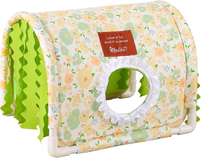Guinea Pig Hideout No Bottom Guinea Pig Bed Easy to Clean Rabbit Hideout Bunny Beds - Small Animal Indoor Habitat for Chinchilla Ferret Hedgehog Flower-Branch Mouse (Green Flower)