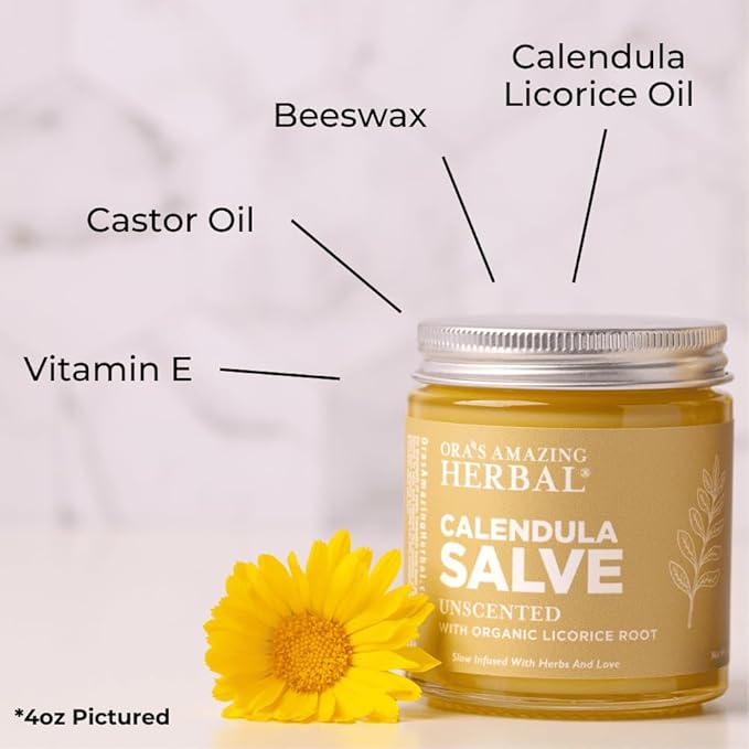 Calendula Salve, Calendula Cream, Drawing Salve, Calendula Ointment, Ora's Amazing Herbal, Coconut Free Salve made with Organic Calendula and Licorice Root, 4 oz