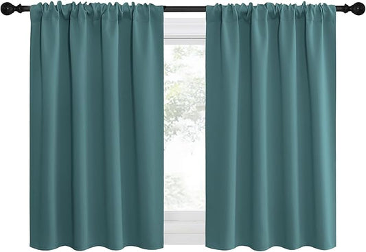 NICETOWN RV Blackout Curtains for Camper Windows, Sea Teal, 42" x 36", Set of 2, Kitchen Curtains, Short Blackout Drapes, Thermal Insulated Rod Pocket Window Treatment Draperies for Nursery
