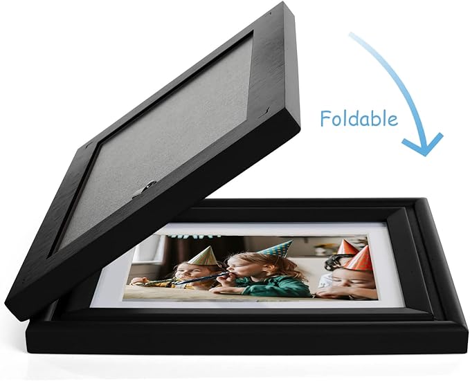5X7 Double Wooden Hinged Picture Frame Vertical and Horizontal in Black, Display 4x6 with Mat or 5x7 without Mat, Folding Photo Frame with Real Glass Front for Tabletop X2-HEI-SH57