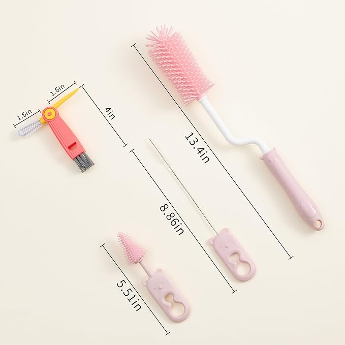 Chemimoso Silicone Spinning Bottle Cleaning Brush, 13.4in Long Handle Water Cup Bottles Cleaner for Baby Bottles, Sports Bottle, Glass Vase, Tumbler, with a Tiny Cup Lid Gap Cleaning Brush, x Blue