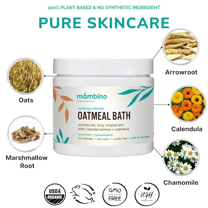 Mambino Organics Soothing Bath Set, Organic Oatmeal Bath Soak, Soothe Me Shampoo & Body Wash, and Calming Oil, Gentle for Sensitive Skin, Vegan, Baby Bath Essentials, 3-Pack, 5.5 oz Each