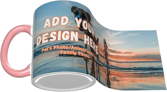 Custom Mugs and Coffee Cups Partial or Full Size Printed Creative Designs Customizable with Your Photos Images Text (Full-Width, Pink)