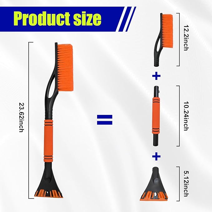 24 Inch Car Snow Scraper and Brush, Detachable Scratch Free Ice Scraper with Ergonomic Foam Grip, Universal Winter Snow Removal Tool for Car Windshield Window (Orange)