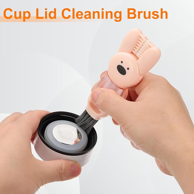 uxcell 3pcs Cup Lid Cleaning Brush, Water Bottle Cleaner Brush with Rabbit Pattern, for Tight Spaces, Bottle Gap Beige/Pink/White