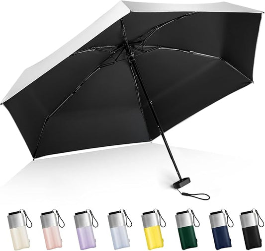 LEAGERA Mini Umbrella For Purse - UPF 50+ UV Blocker Sun Protection Umbrella, Small Micro Travel Parasol Design for Women, Black