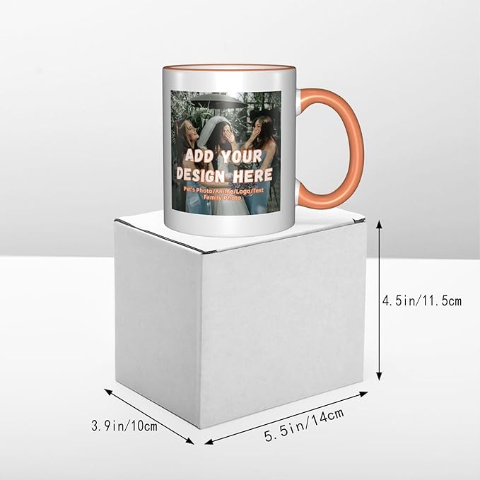 Custom Mugs and Coffee Cups Partial or Full Size Printed Creative Designs Customizable with Your Photos Images Text (Partial, Orange)