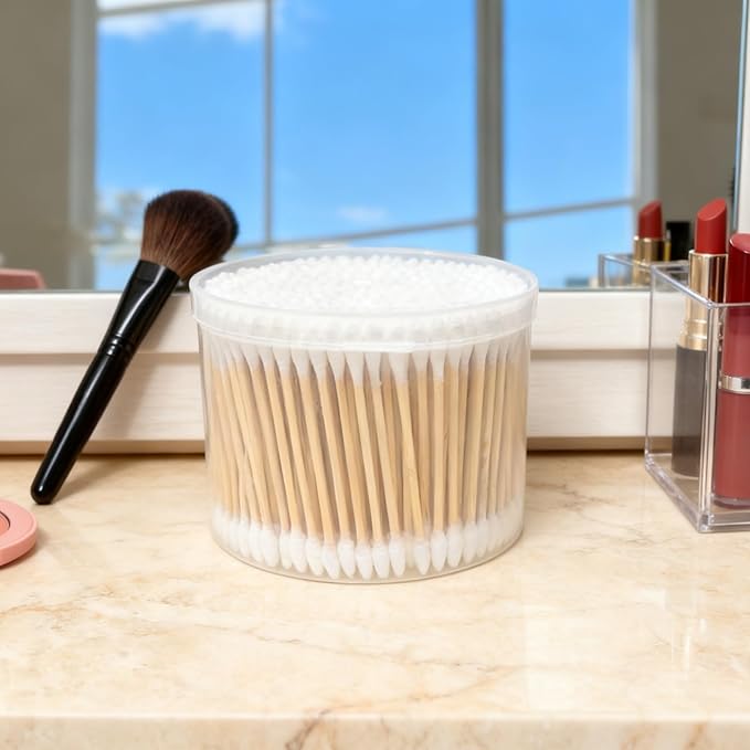 Cotton Swabs, 1000 Count Bamboo Sticks Cotton Swabs with Storage Box Cotton Buds with Wooden Handles For Ears Makeup or Nails Personal Care, One Pointed Tip