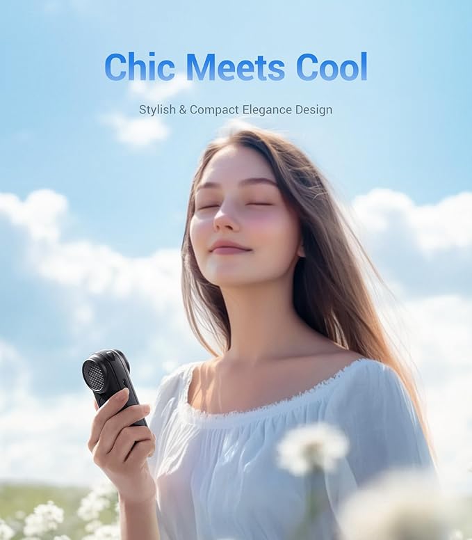 Diveblues Handheld Portable Turbo Fan, 4000mAh USB Rechargeable Pocket Fan, Up to 16 Hours, Hand Fan with 5 Speeds Powerful Cooling for Travel/Summer/Outdoor/Lash/Purse