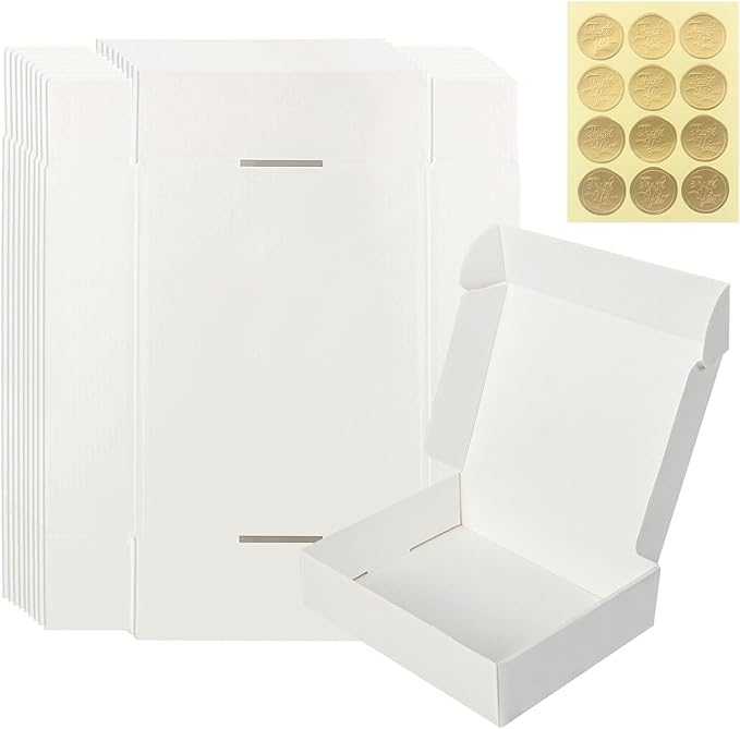 White Gift Box with Lid, 8.6x6.7x2.1 Inches Small Collapsible Gift Boxes with Seal Stickers for Birthday, Valentine’s Day, Bridesmaid Proposal, Wedding, Party Favor, Presents (Pack of 10)