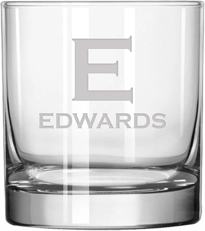 Blue Ridge Mountain Gifts - Custom Engraved Whiskey Glass - 11 oz Personalized Tumbler with Modern Monogram & Last Name - Classic Barware for Weddings, Groomsmen, Anniversaries & Father’s Day (2)