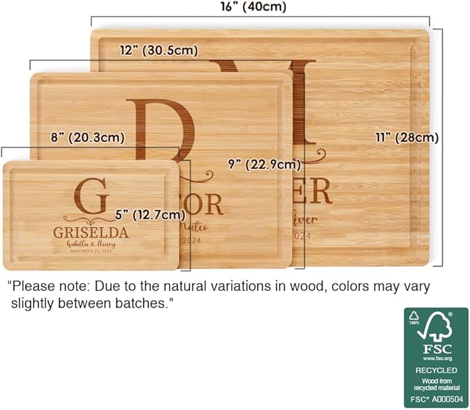 callie Personalized Bamboo Cutting Board with Monogrammed Name, Wooden Chopping Boards with Juice Grooves, Engraved Christmas, Wedding, Housewarming Gifts (S, M, L)
