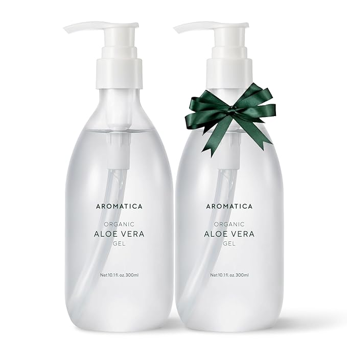 AROMATICA Organic Aloe Vera Gel (2 packs), After Sun Care and Sunburn Relief with Pure Aloe Vera Gel Face&Hair, Sun Burn Moisturizer EWG Verified (10.14oz/300ml)