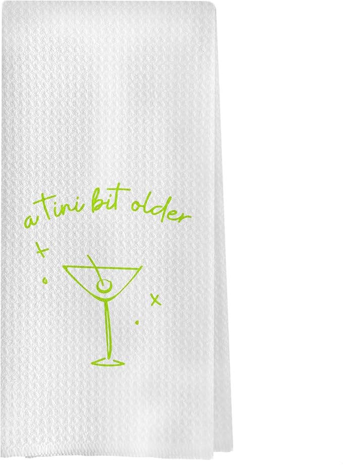 Martini Cocktail Kitchen Towels - Tini Bit Older Decorative Waffle Dish Towels, Green Martini Bar Party Decorations, Hand Tea Towel, 16x24 Inch