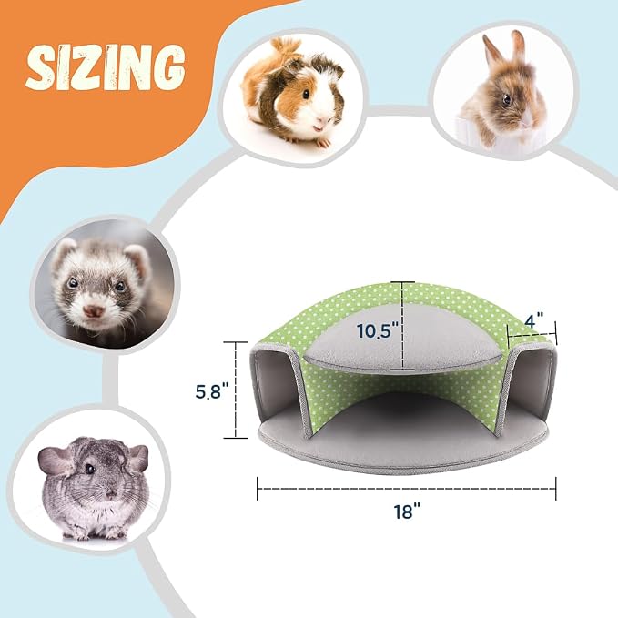 Guinea Pig Hideout, Interactive Guinea Pig Tunnel Bed, Washable | Small Animal Tubes Toys Cage Accessories for Ferret Bunny Chinchilla