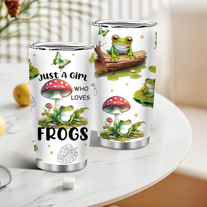 20oz Just a Girl Who Loves Frogs Tumbler with Brush & Straw for Women | Frog Gifts for Women, Frog Themed Cup Coffee Mug, Gifts for Thanksgiving Christmas, 1 PCS