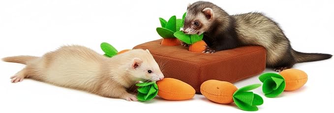 Ferret Foraging Toys Novelty Carrot Snuffle Mat Interactive Pet Treat Enrichment Toys for Small Animals Bunny Rabbit Chinchilla Guinea Pig Hamster (6Carrot)