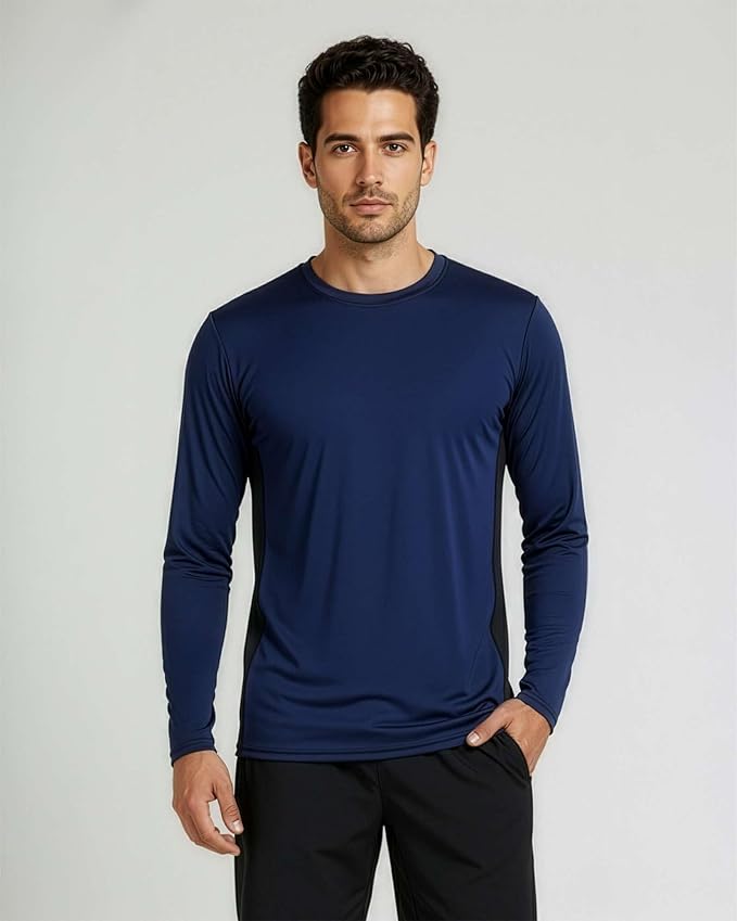 Real Essentials 4 Pack: Mens Long Sleeve Dry Fit T Shirts Hiking Fishing Workout Gym Work Sun UPF 50 Wicking Running Tee