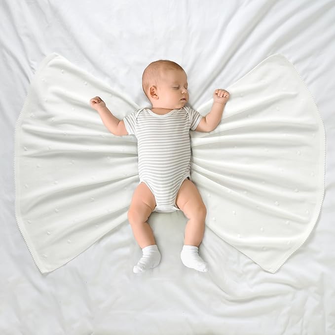 Neiwech Cotton Baby Blanket Knit Soft Cozy Lightweight Crib Stroller Nursery Receiving Swaddling Blankets for Newborn Infants Boys Girls White 30x40 Inch