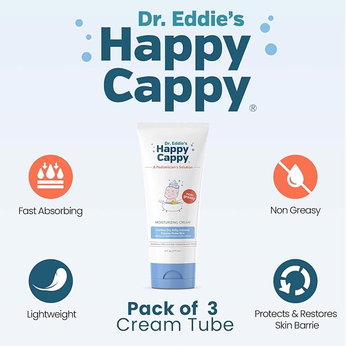 Happy Cappy Moisturizing Cream - Baby Eczema Cream, Eczema Lotion for Kids, Pediatrician-Formulated, Gentle, Paraben Free, Hypoallergenic, Soothes Dry Skin - 6 Fl Oz (Pack of 4)
