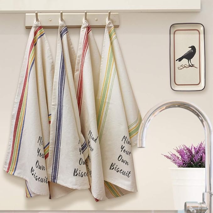 Custom Decor Kitchen Towels Personalized Text Words Name Cleaning Supplies Dish Blue Stripe