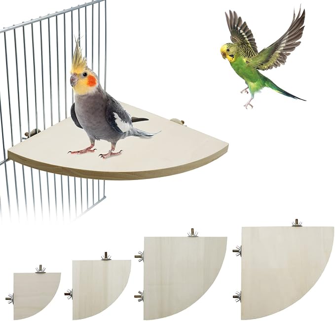 Litewoo Bird Parrot Corner Perch Flat Platform Stand for Cage (M) | 5.12x5.12 in, easy to Install, stable & smooth, solid wood perch for small-medium birds/parakeet/cockatiel/budgie/conure/cage