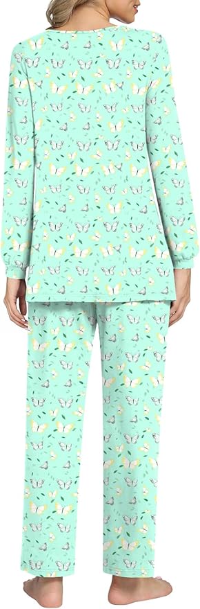 Anyally Women's Plus Size Pajama Sets Ladies Fall Pjs 2 Pieces Lounge Outfits V Neck Long Sleeves Sleepwear with Pockets