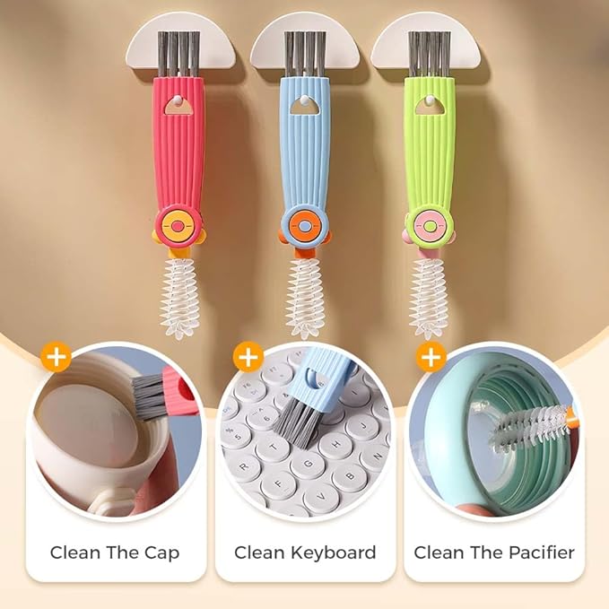 3 in 1 Water Bottle Cleaning Brush, Multifunctional Cup Lid Gap Cleaner for Bottles, Cups, and Food Storage Containers, Portable Crevice Cleaning Brush for Kitchen Use (3, Blue)