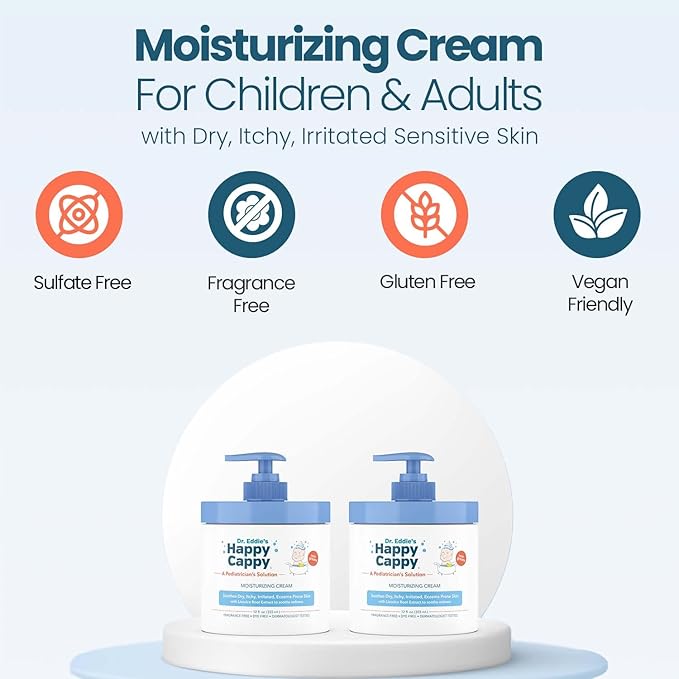 Happy Cappy Moisturizing Cream - Baby Eczema Cream, Eczema Lotion for Kids, Pediatrician-Formulated, Gentle, Paraben Free, Hypoallergenic, Soothes Dry Skin - 12 Fl Oz (Pack of 2)