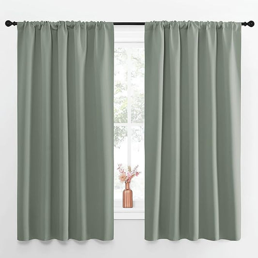 NICETOWN Window Curtains Blackout Drapes - Thermal Insulated Solid Rod Pocket Blackout Curtains/Draperies for Living Room (Greyish Green, One Pair, 52 by 63-Inch)