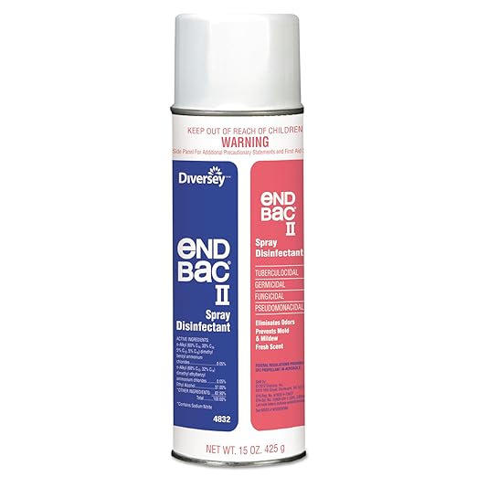 Diversey 04832 End Bac II Spray Disinfectant, Eliminates Odors & Prevents Mold & Mildew, Fresh Scent, Aerosol, 15-Ounce