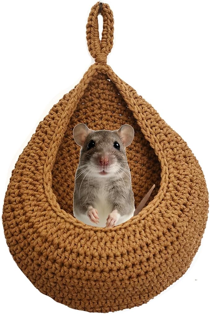 Small Pet Hammock Bed for Rats, Sugar Gliders, Rat Toys Soft Hanging Sleeping Hideout for Cage, Washable Comfortable Nest as Rat Cage Accessories，Brown
