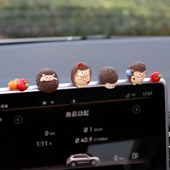 6 PCS Hedgehog Decor Car Dashboard Decorations, Fairy Garden Accessories | Kiofs Mini Hedgehog Figurines Car Gifts for Women Interior, Cute Desk Pets