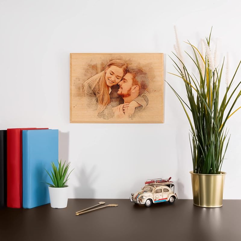 udelf Custom Photo on Wood, Engraved Photo on Wood with Watercolor Style, Custom Wall Art, Personalized Portrait from Photo as Long Distance Gift.