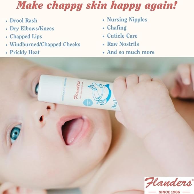 Flanders Healing Balm Stick - Safe for All Ages, Irritated Skin & Lips, Nipple Balm, Drool Rash, Raw Cuticles, Windburned Cheeks, Nostrils, Unscented (3 Pack of .5oz Sticks)