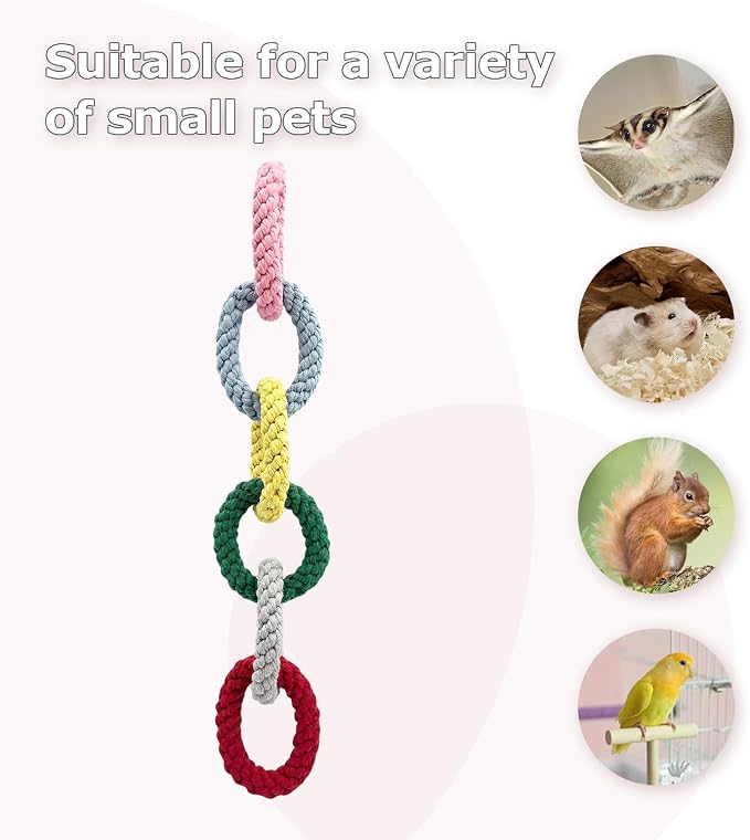 Sugar Glider Toys, Cotton Rope Climbing Rings, Colorful Hanging Toy | Cage Accessories for Rats, Squirrels, Birds & Small Pets – Chewable & Durable, Fun Activity for Enrichment, Easy to Hang