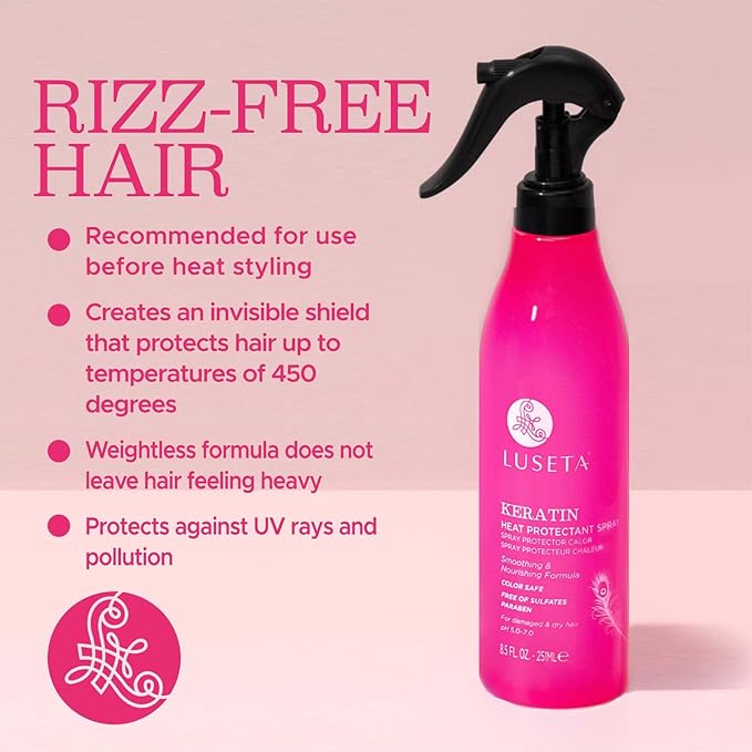 Luseta Keartin Heat Protectant Hair Spray Smoothing & Nourishing Thermal Protection Treatment for Dry and Damaged Hair, Frizz Control，Repair Split Ends 8.5oz