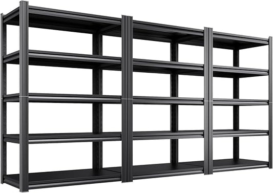 3 Pack Heavy Duty 5-Tier Garage Shelving Unit (2500 LBS Capacity)–71.2"H x 35"W x 16"D Adjustable Metal Storage Rack, Industrial Steel Utility Shelves for Garage, Pantry, Warehouse, and Basement Black