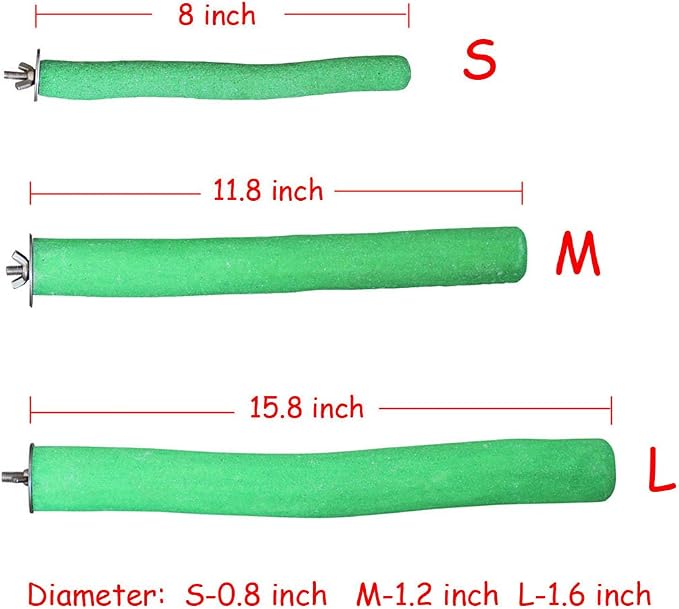 Bird Perch Rough-surfaced Nature Wood Stand Toy Branch for Parrots | Natural Quartz Sand Perch for Grinding Nails Trimming Macaw Congo African Gray Amazon Cockatoo Easy Install Cage Accessories