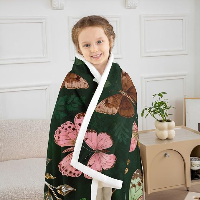 Feelyou Girls Butterfly Fleece Throw Blanket 40"x50" Kids Cute Daisy Sherpa Blanket Plush Fuzzy for Bed Couch Chair Living Room, Beautiful Butterflies Bed Blanket Room Decor