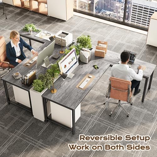 Huuger 63 Inch L Shaped Desk with Power Outlets & 0.95 Inch Thicker Desktop