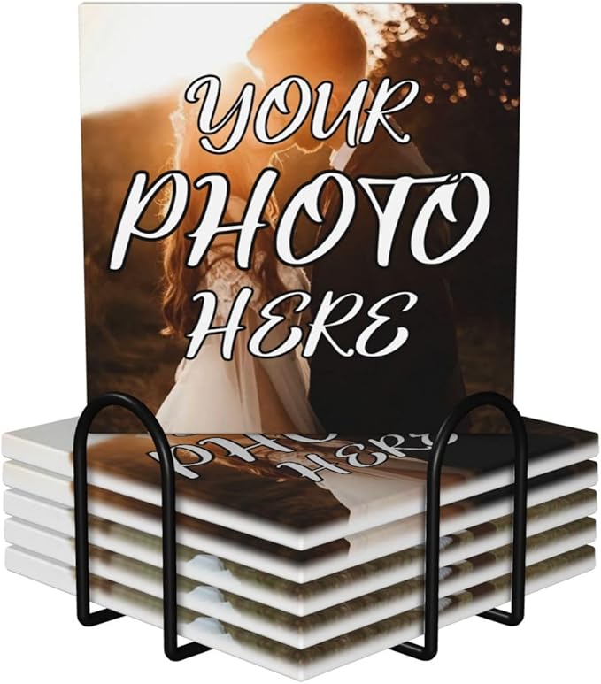 Custom Ceramic Coasters, Personalized Coasters with Photo Logo Text, Customized Cup Mat for Weddings, Bars, Coffee Table, Homes, Offices 6PCS