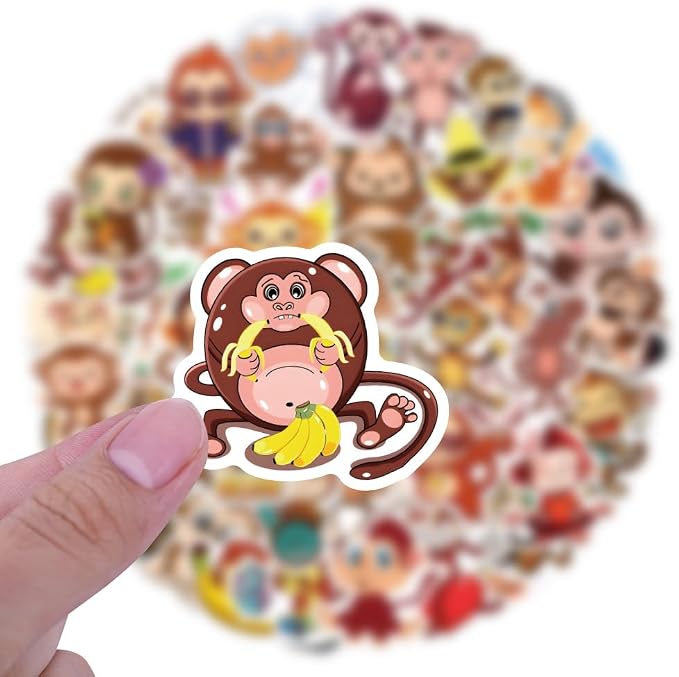 60Pcs Cute Monkey Stickers for Kids Teens Adults, Vinyl Cartoon Animals Decals Kawaii Sticker for Decor Water Bottles Laptops Guitar Scrapbook (Monkey)