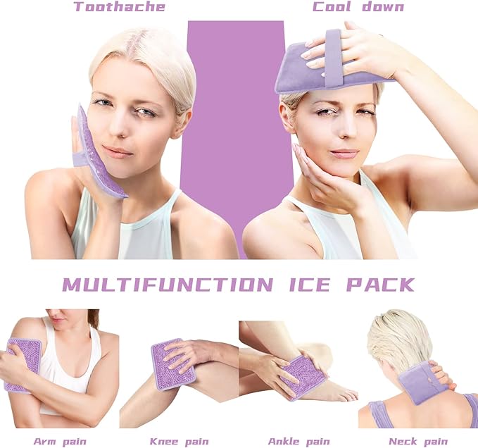 Gel Ice Pack Ice Bag with Strap-Reusable Hot & Cold Pack Compress Therapy for Pain, Swelling,Injuries of Knee, Shoulder, Foot, Back, Ankle, Neck, Hip, Elbow, Wisdom Tooth(2Pack,Purple)