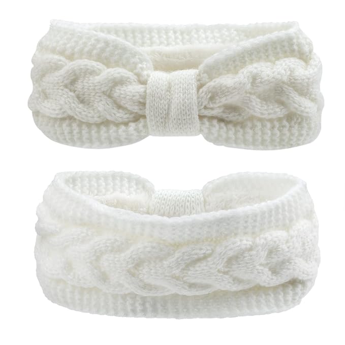 AQOKKA Knit Winter Headbands for Women Fuzzy Wool Fleece Lined Ear Warmers Elastic Turban Crocheted Head Wrap Winter Accessories for Women Cold Weather