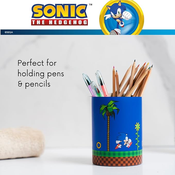 Sega Sonic The Hedgehog Gamer Kids Toothbrush Holder - Makeup Brushes/Pens Tumbler, (Officially Licensed Product) By Franco